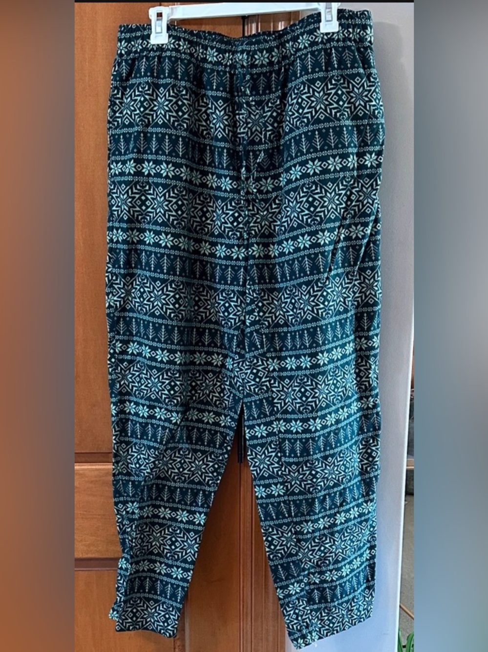 Lands' End Fair Isle Knit Pajama Pants Large Dark Green